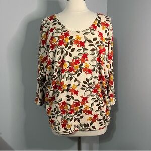 Kim & Cami L Multicolor Floral Ribbed Knit Batwing Sleeve Top